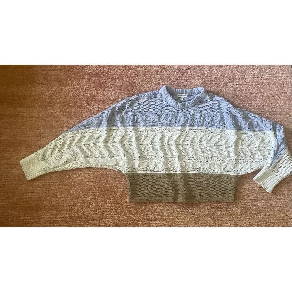 Derek Heart colorblock knit sweater blue cream brown size M